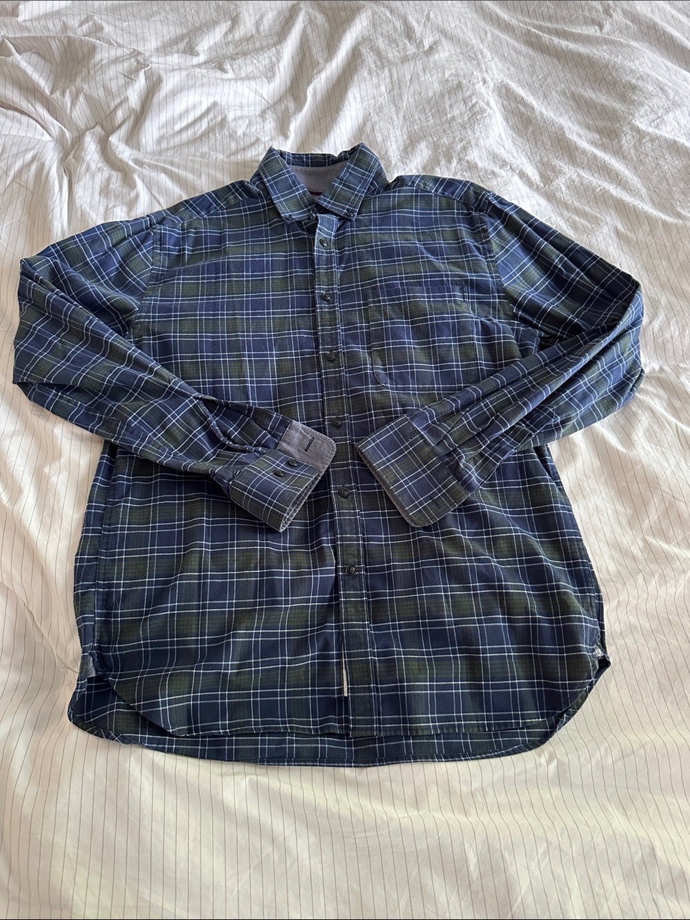 Jos. A. Bank Navy and Green Plaid Button-Down Shirt - M
